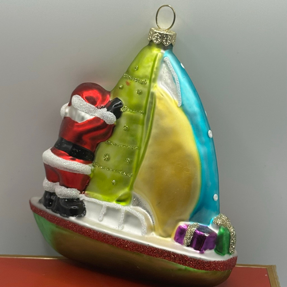 Kurt S. Adler Santa Sailboat Christmas Tree Ornament One Size Green Blue - Picture 3 of 6